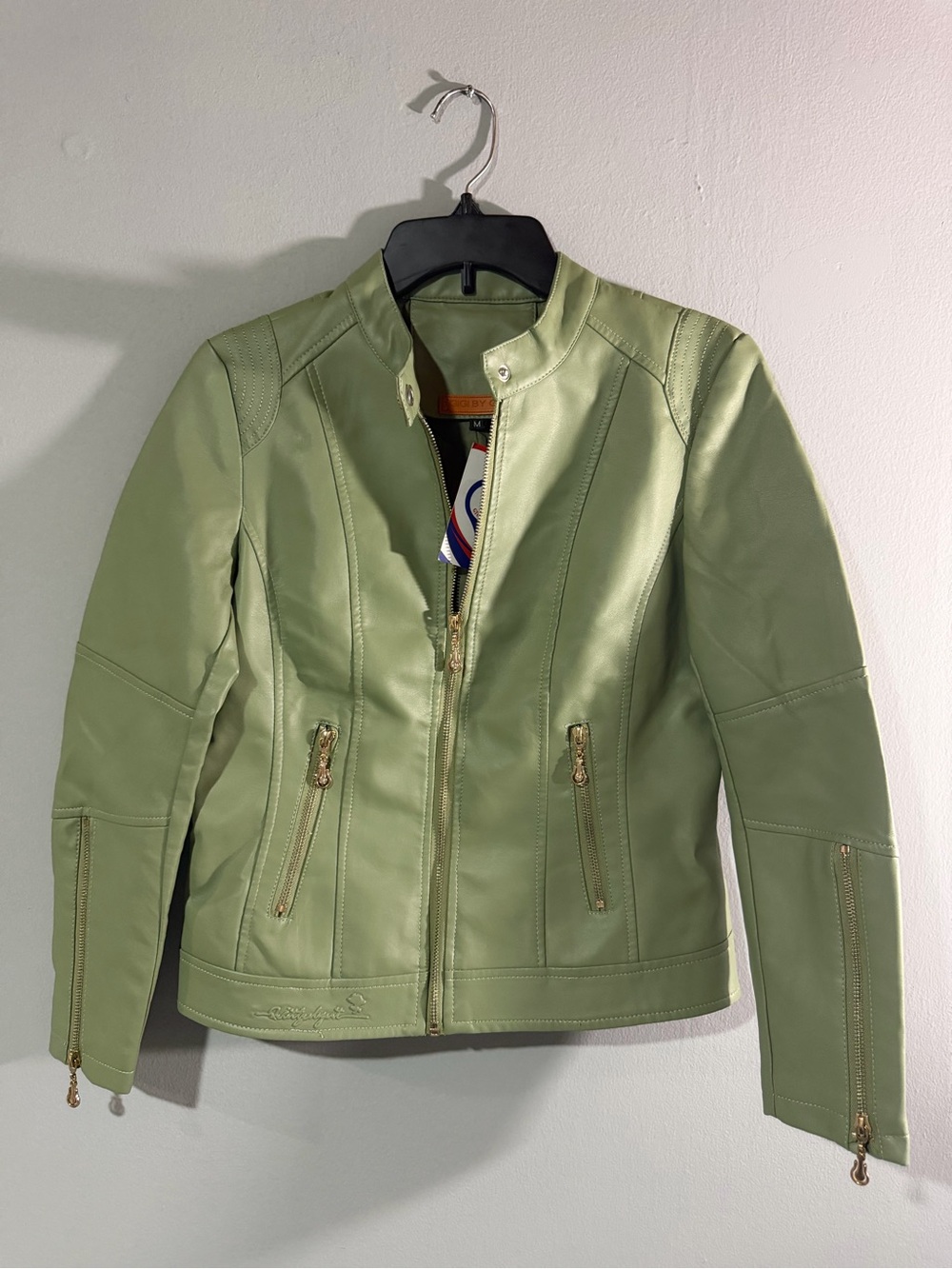 Women’s Light Green Leather Zip Jacket